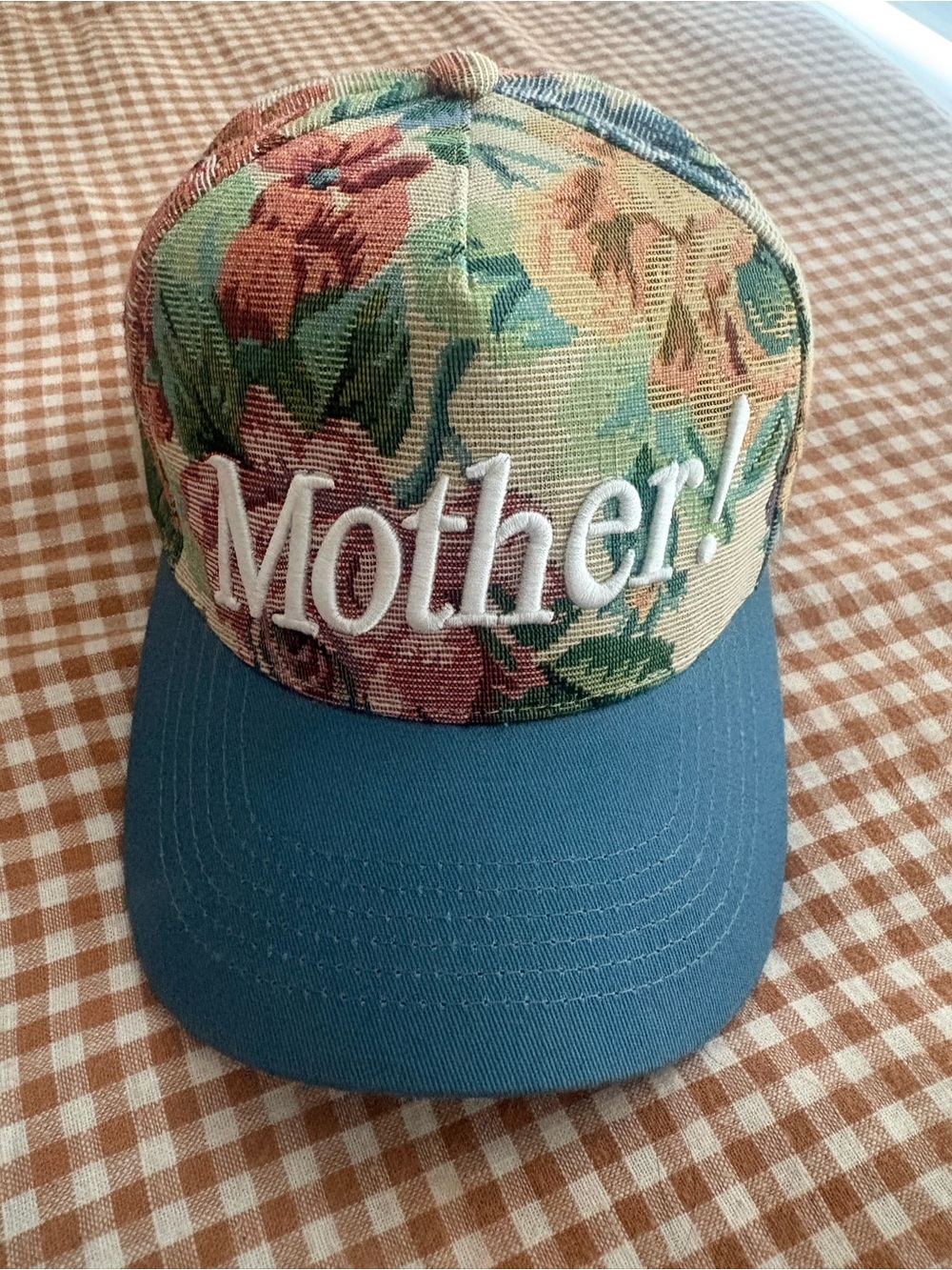 Etta and East Mother! Floral Embroidered Trucker Hat in Teal Brim